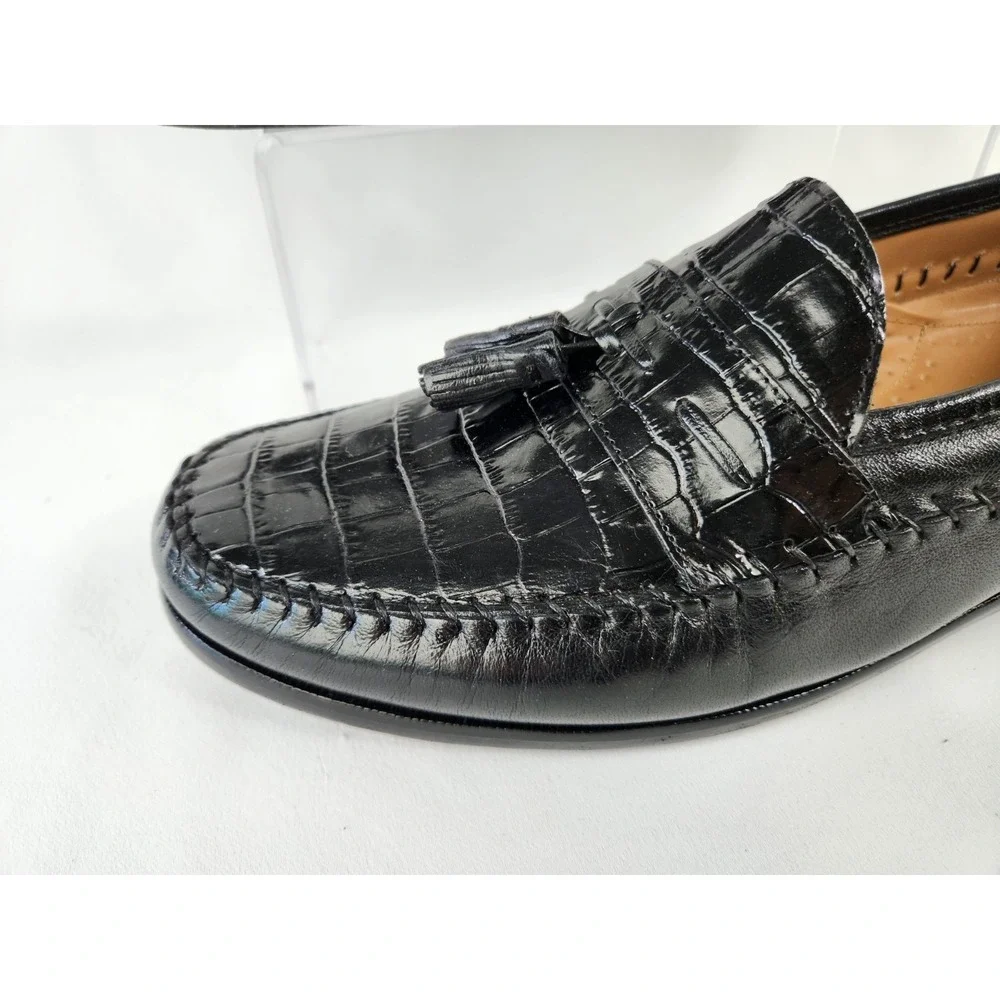 Florsheim Pisa Black Croc Leather Moc Toe Loafer Tassel Shoes Men's 12 EEE Wide